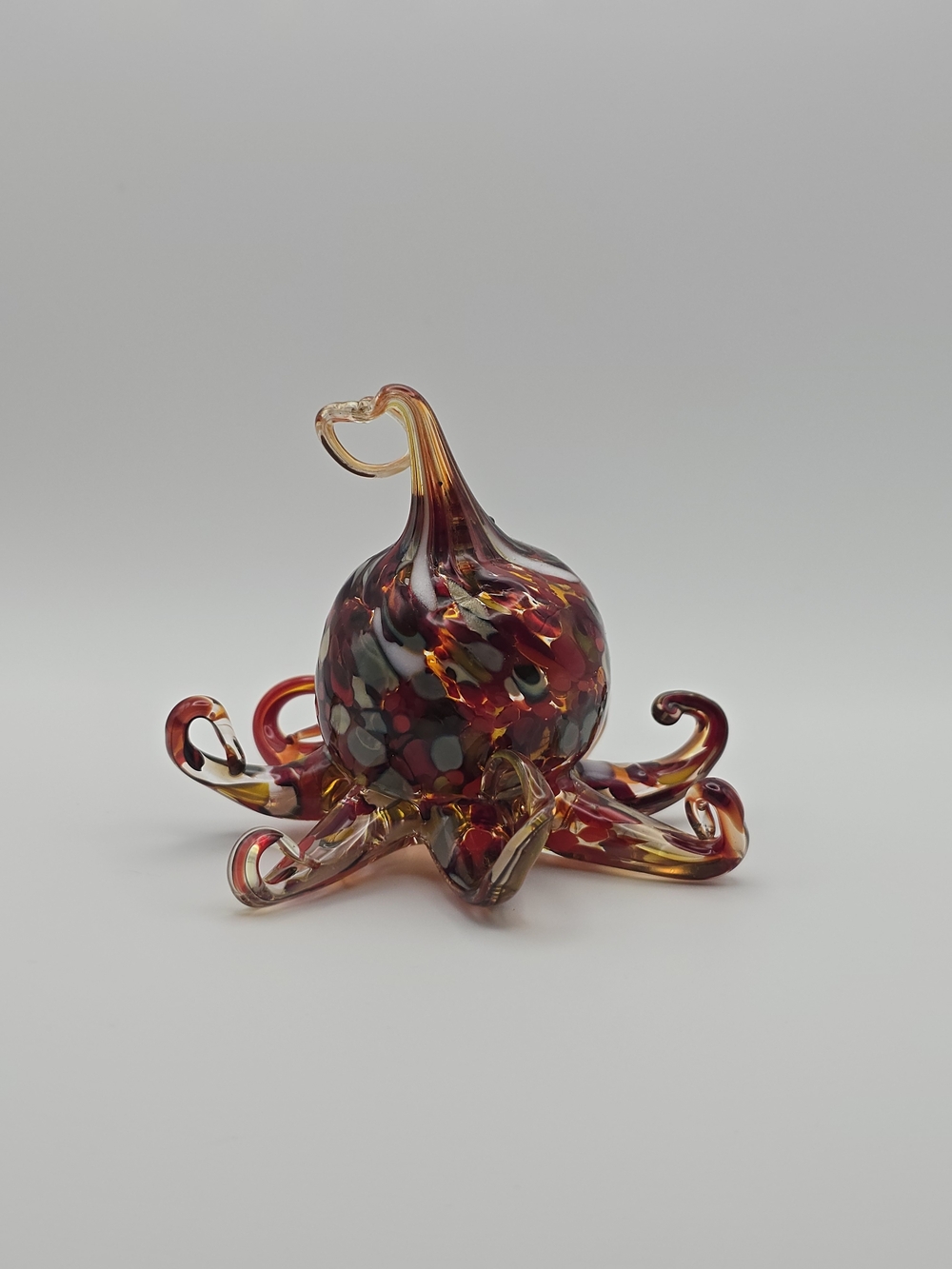 Hand Blown Glass Octopus Paperweight | Fiery Red Art Glass | Handmade by Sunny K